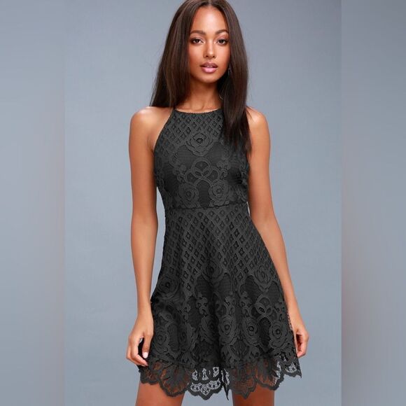 Lulus Charlotte Charcoal Grey Lace Skater Dress - Picture 2 of 15